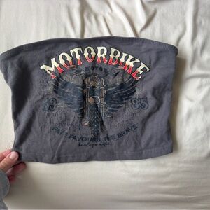 Tube top y2k Gray Motorbike Graphic Strapless Crop Top